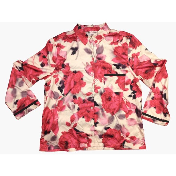 Victorias Secret Size L Womens Floral Satin After Hours Pajama Shirt New - Picture 1 of 9